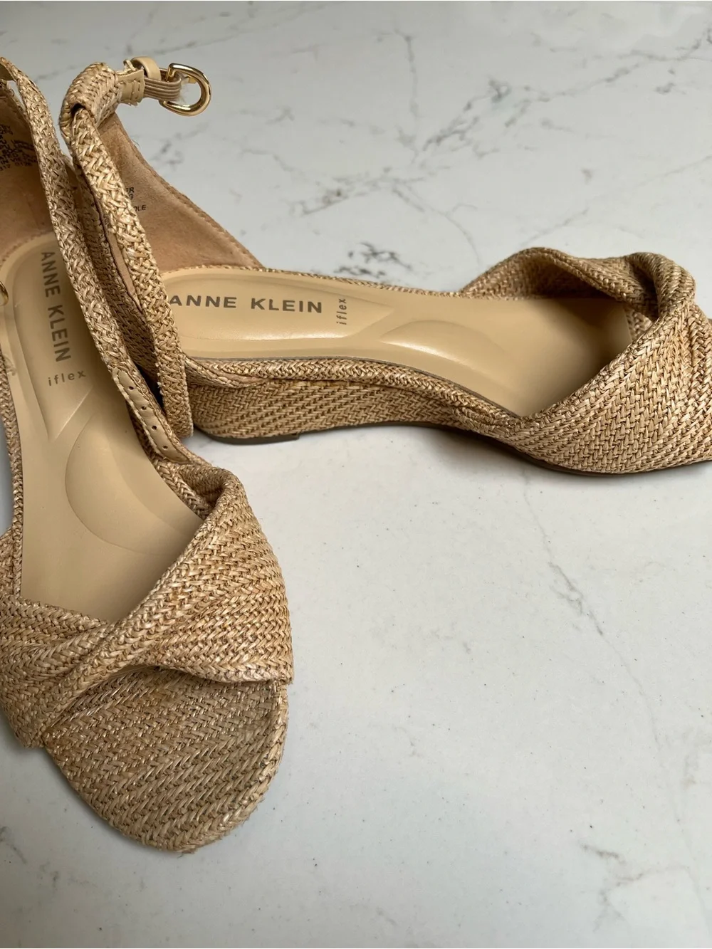 Raffia Anne Klein Tan Woven Slingback Sandal